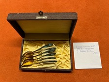 sechs russische Kaviarlöffel 875 Silber, vergoldet emailliert  TE250825/ 467