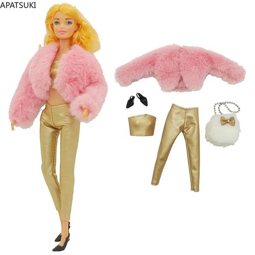 Rosa kunstpelz kleidung set - rosa,