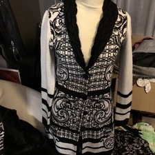 Biba Strickjacke Gr. XS/s Creme Schwarz Strickmantel Strick Weste Jacke Mantel