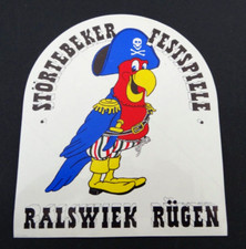 Werbe-Aufkleber Störtebeker Festspiele Ralswiek Insel Rügen Papagei Piraten 90er