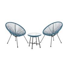 B-Ware SVITA BALI Balkon Möbel Set Lounge Garnitur Egg-Chair Flecht-Design Blau