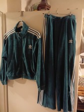 Adidas Streetwaer Samt Anzug Petrol 36 weites Bein
