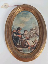 🍀Holzrahmen oval vergoldet, Seidenmalerei, Fragonard Winter??