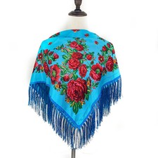 Russischer quadratischer Schal Damen Blumen Druck Fransen Mode Accessoire