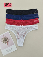 Damen String Tanga Unterwäsche Sexy 4er Pack Spitze Halbtransparent Set S–XL