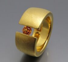 REIF-DESIGN - ELEGANTER ORANGE SAFIR SPANNRING - AUS EIGENER GOLDSCHMIEDE