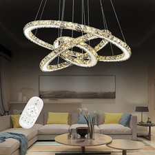 Dimmbar Kristall Hängelampe Drei Ringe Deckenlampe Pendelleuchte Kronleuchter DE