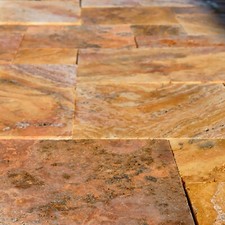 1 Musterstück Travertin Scabas Antik Gold antik getrommelt Naturstein Fliese