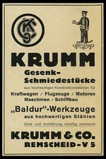 Werbung Reklame 1937 Krumm & Co. Remscheid Gesenk-Schmiedestücke Baldur-Werkzeug