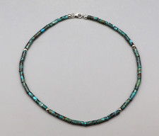 Kette Halskette echter TÜRKIS Walzen Perlen 925er Silber Karabiner 42 cm a2