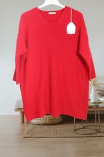 Pullover Tunika Überwurf EG 46 48 50 52 54 mit Kaschmir und Seide rot