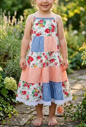 Mädchen kleid patchwork midi - mädchen,