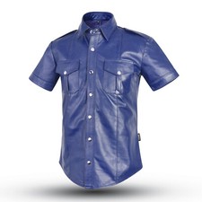 Slim fit leder hemd Blaues