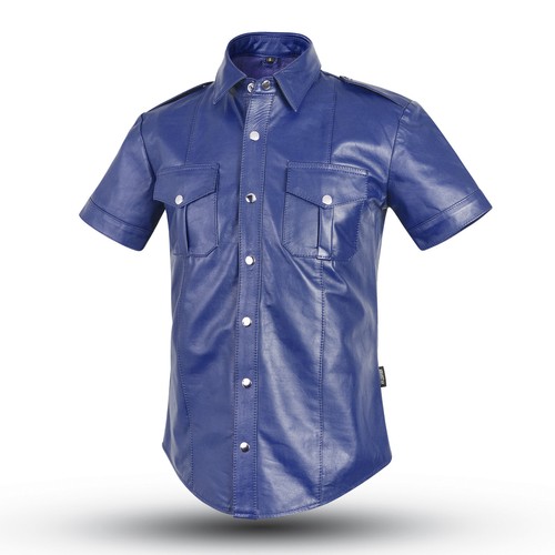 Slim fit leder hemd blaues - leder,