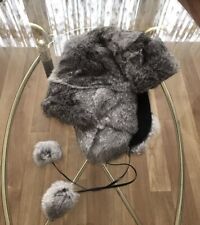 SEEBERGER Mütze Fellmütze Pelz grau schwarz KANINCHENFELL WOLLE Schapka neu 56 S