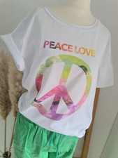 T-Shirt ITALY weiß PEACE LOVE bedruckt grün-gelb-pink-bunt 38 - 42