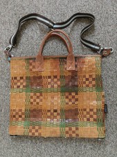 Gabs Tasche, Leder braun, ocker, grün geflochten