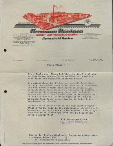 Remscheid hasten brief 1936 - remscheid-hasten,,
