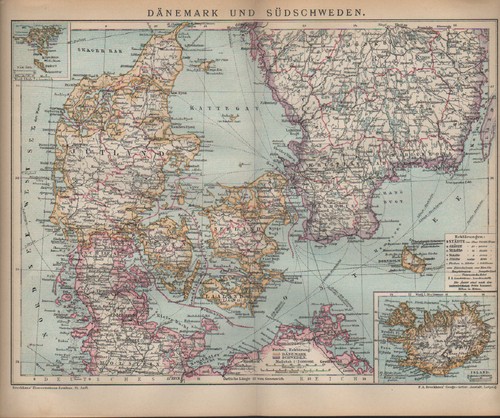 Landkarte map 1892 dänemark - 1892:,