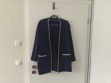 QVC  ANNI FOR FRIENDS Longcardigan, Alina 1/1-Arm offene Front Blau/Weiß 40