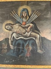 antikes Ölgemälde Sakrale Malerei Maria Pieta Jesus Christus Selten Rarität Alt