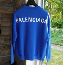 BALENCIAGA SWEATER L pulli pullover regular fit backprint blue white crewneck