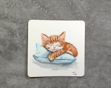 Mini Katze Aquarellbild Original, Miniatur Kunst, Katzen Bilder, Gemälde, Deko