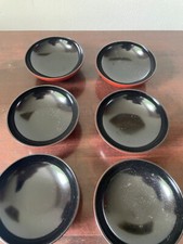 6 x Schüsselchen, Schale, Japanische Reisschüssel, Rot / Schwarzlack nierig