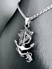 Meerjungfrau Anker Anhänger Edelstahl Kette Sternzeichen Pirat Märchen Frau 264A