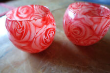 2 x Schöne Glas Windlichter 9 cm mit Rosenmotiv Rot