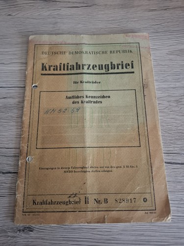 Ddr kraftfahrzeugbrief simson - ddr,