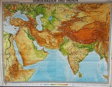 antike Schulwandkarte Rollkarte VORDER ASIEN INDIEN Vintage Deko Lehrkarte