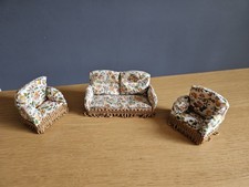 Vintage Blumenmuster Lundby Barton Puppenhaus Sofa +2 Sessel 70er Jahre 1:16