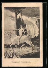 Künstler-AK Motiv von Vorwärts, Reiter mit Fahne des Sozialismus, Arbeiterbeweg 