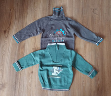 Rollkragenpullover 86/ 92 Set Paket Konvolut grau grün Dinosaurier Wolle
