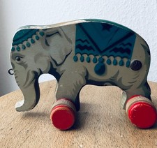 VERHOFA DDR Holz Elefant Holz Ziehspielzeug Vintage