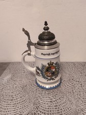 Bayrischer Steingut Bierkrug 0,5l mit aufwendigen Zinndeckel