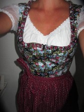 Almsach Baumwoll Dirndl Gr. S 36 midi Dirndl mit RV Schürze Blumen Neu