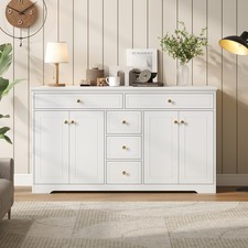 Sideboard Weiß 150cm 5 Ebenen 2 Schränke 5 Schubladen 80kg Traglast