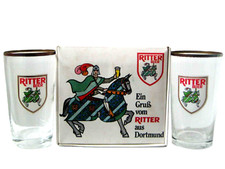 2 Seltene alte Biergläser "DORTMUNDER RITTER BIER" (Original-Karton) Werbung