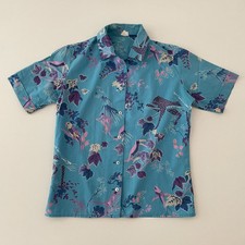 Vintage Interdress Bluse Hemd Hawaii Jaguar Tropen Crazy Print hellblau
