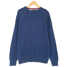 Vintage Tommy Hilfiger Pullover Herren Blau Baumwolle Dick Ly2 Größe XL