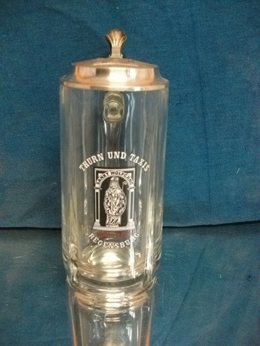 Glas bierkrug mit - glas, zinndeckel