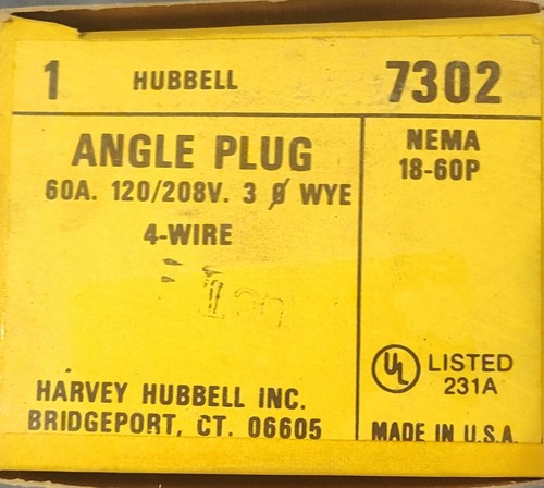Hubbell 7302 angle plug - angle, 60a