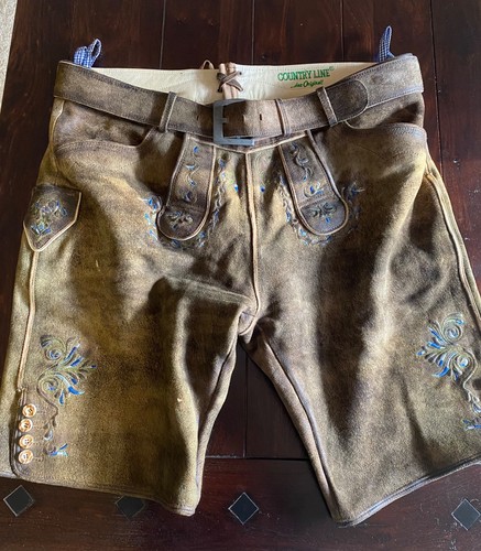 Herren lederhose braun mit - braun,