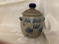 Knoblauch Topf Ton Deckel Luftzirkulation Blau Grau Küche Landhaus Stil Deko