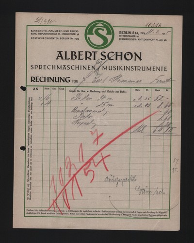 Berlin rechnung 1925 albert - rechnung,