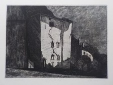 KLAUS DRECHLSER - Gesprengtes Lagerhaus. Radierung signiert, 1984. DDR-Kunst
