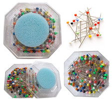 150 Stecknadeln mit Kopf + Nadelkissen – 32mm – farbig gemischt  Stecknadeln