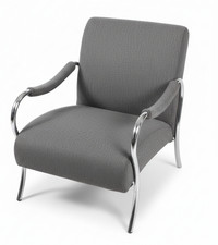 Stahlrohr Sessel  Vintage Bauhaus Stil  Stahlrohrmöbel Polster grau Chrom Stoff